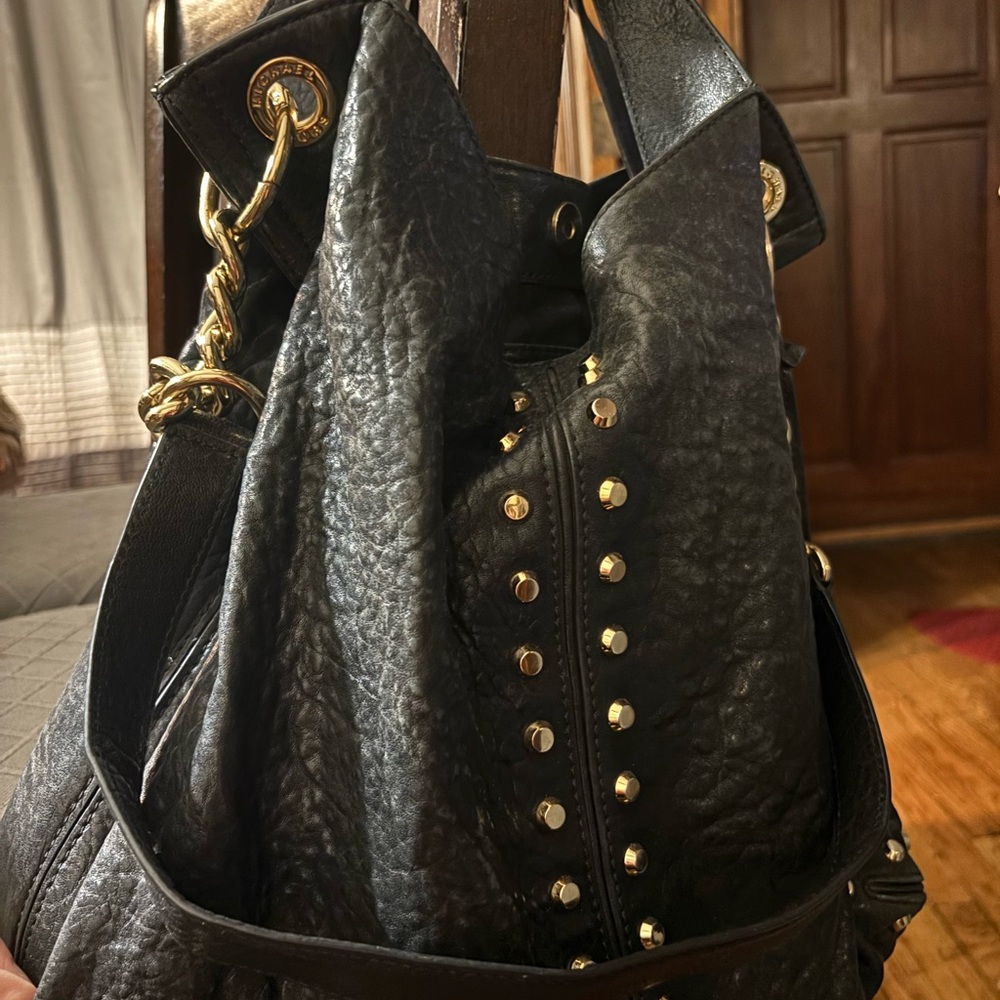 Michael Kors Black Leather Studded Shoulder Bag